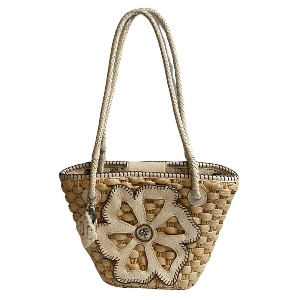 Brighton Basket Weave White Leather Accent Trim Shoulder Bag Excellent Condition